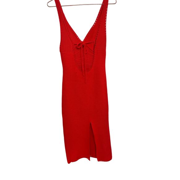 RONNY KOBO Red Orange Crochet V-Neck Open Back Tie Dress Size Medium - Picture 5 of 15